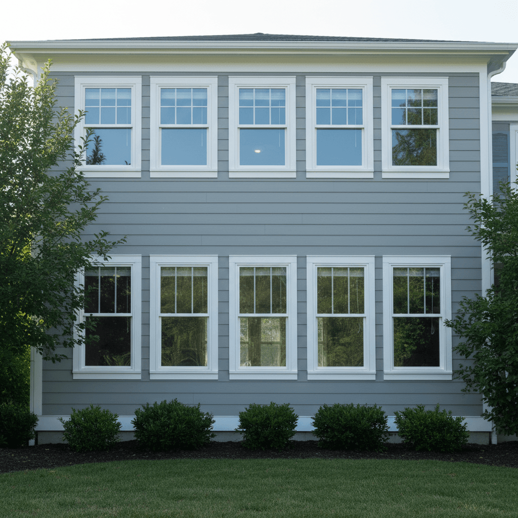 Multiple professional window installations on home exterior